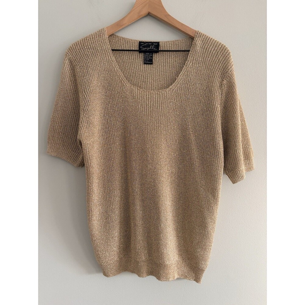 Vintage Suzelle Gold Shimmer Sweater Top Womens Size Large Holidays Party